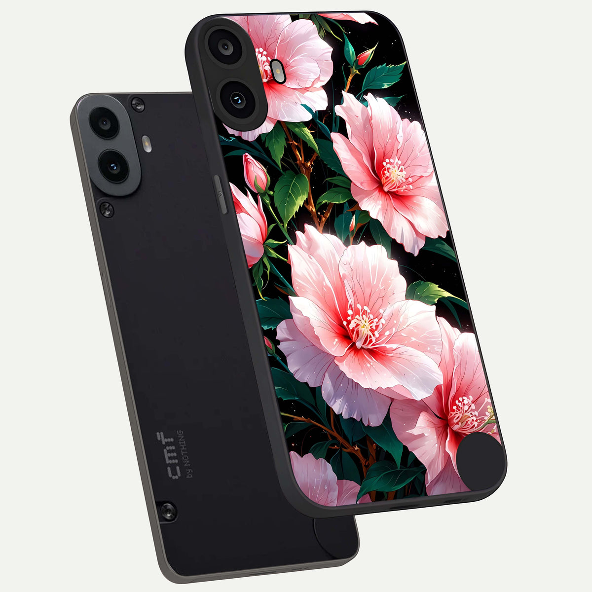  Peach Flower phone case For CMF Phone 1 showing premium glass back cover with detailed artwork
