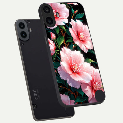  Peach Flower phone case For CMF Phone 1 showing premium glass back cover with detailed artwork