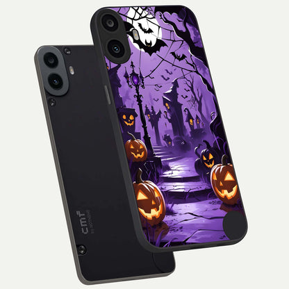  Pumpkin Patch Halloween phone case For CMF Phone 1 showing premium glass back cover with detailed artwork