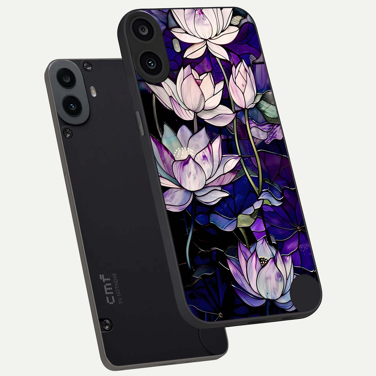  Purple Lotus Pattern phone case For CMF Phone 1 showing premium glass back cover with detailed artwork