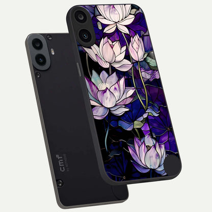  Purple Lotus Pattern phone case For CMF Phone 1 showing premium glass back cover with detailed artwork