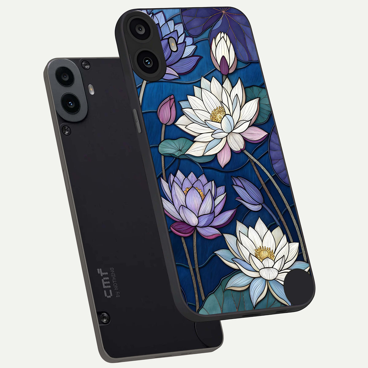  Purple Lotus Stained phone case For CMF Phone 1 showing premium glass back cover with detailed artwork