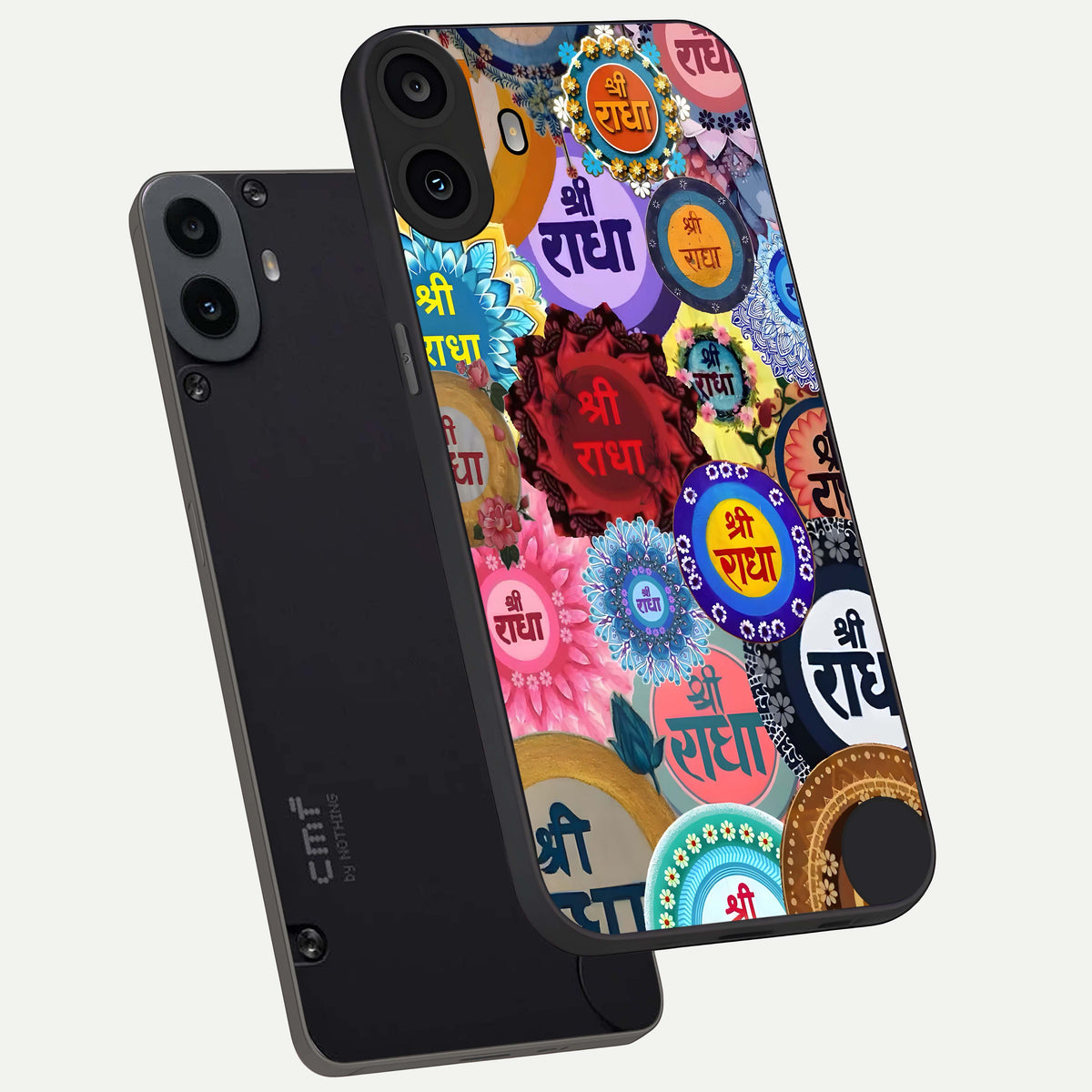  Radha Divine Bloom phone case For CMF Phone 1 showing premium glass back cover with detailed artwork
