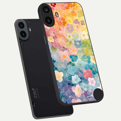  Rainbow Blossom Burst phone case For CMF Phone 1 showing premium glass back cover with detailed artwork