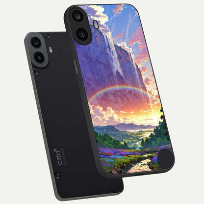  Rainbow Valley Dream phone case For CMF Phone 1 showing premium glass back cover with detailed artwork