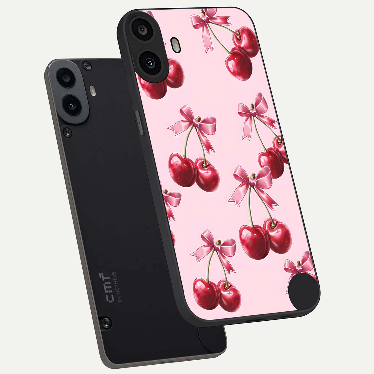  Red Cherries Pattern phone case For CMF Phone 1 showing premium glass back cover with detailed artwork