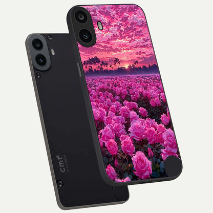  Rose Sunset Valley phone case For CMF Phone 1 showing premium glass back cover with detailed artwork