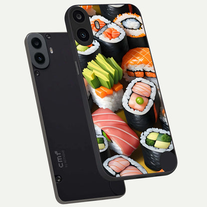  Sushi Food Pattern phone case For CMF Phone 1 showing premium glass back cover with detailed artwork