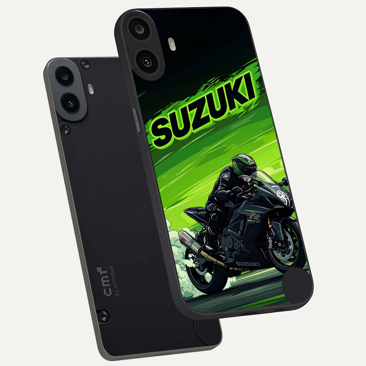  Suzuki Speed Beast phone case For CMF Phone 1 showing premium glass back cover with detailed artwork