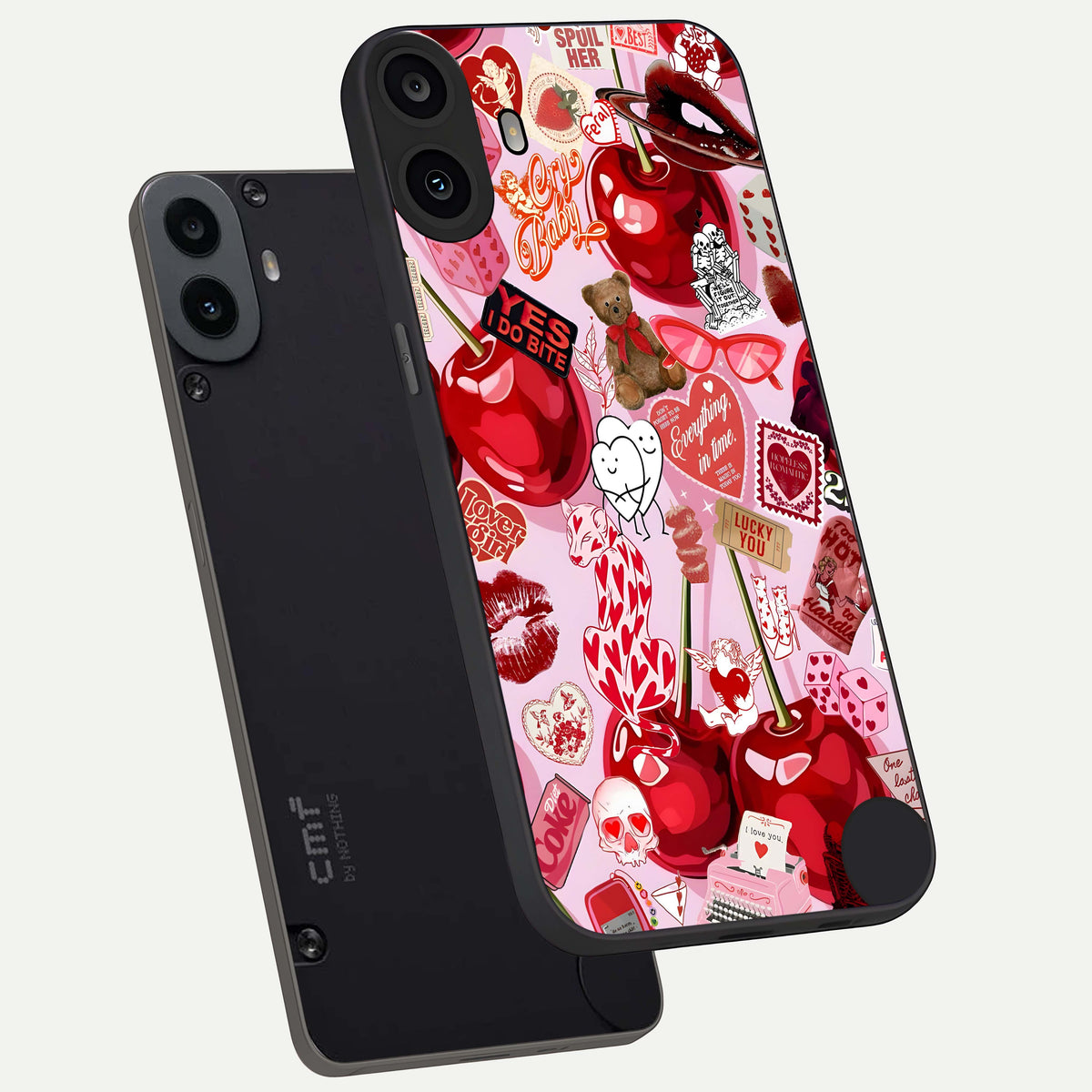  Sweet Cherry Chaos phone case For CMF Phone 1 showing premium glass back cover with detailed artwork