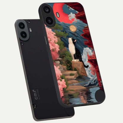  Temple Cat Scenery phone case For CMF Phone 1 showing premium glass back cover with detailed artwork