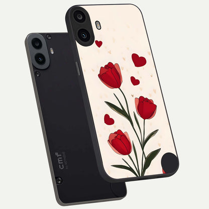  Tulip With Heart phone case For CMF Phone 1 showing premium glass back cover with detailed artwork