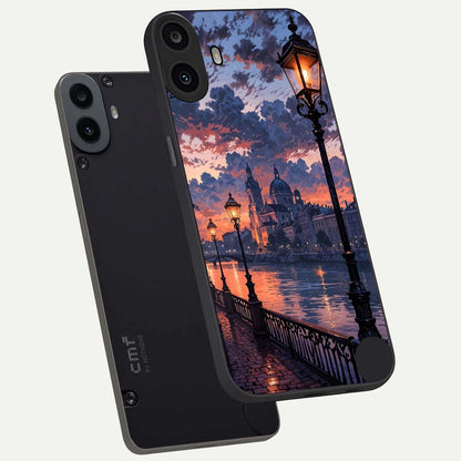  Twilight River Lights phone case For CMF Phone 1 showing premium glass back cover with detailed artwork