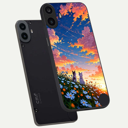  Two Cats Friends phone case For CMF Phone 1 showing premium glass back cover with detailed artwork