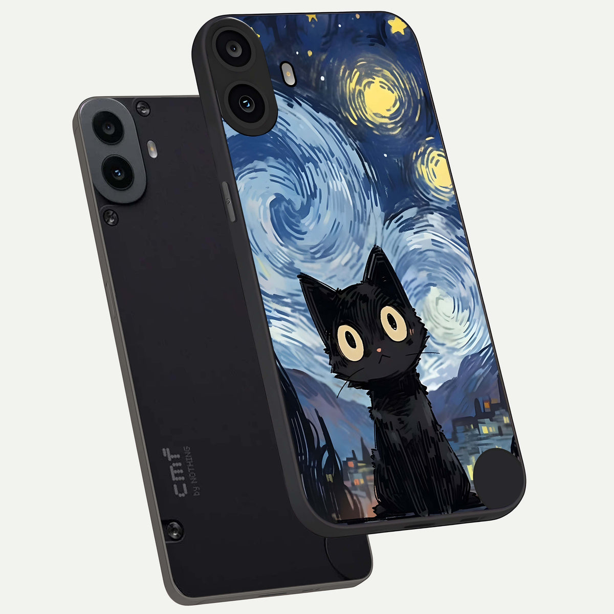  Van Gogh Cat phone case For CMF Phone 1 showing premium glass back cover with detailed artwork