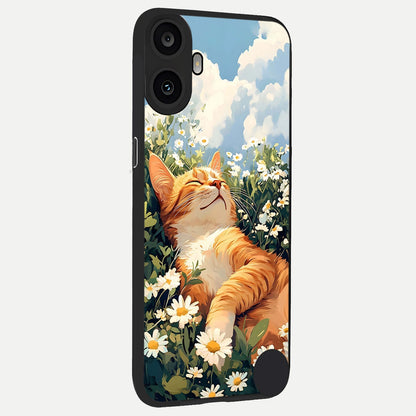  Cat And Flowers View back cover For CMF Phone 1 slim fit glass case with vibrant aesthetic design