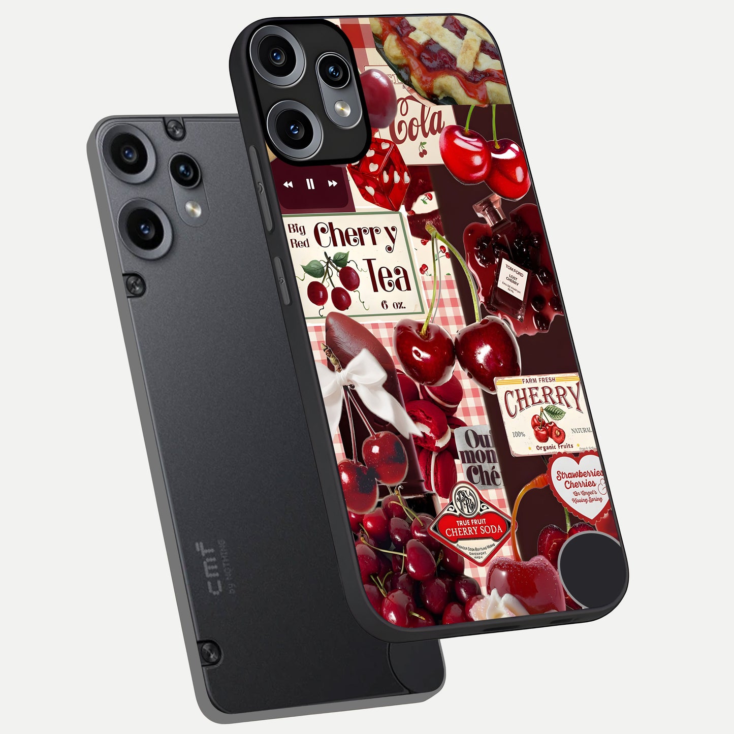 Aesthetic Cherry Tea Glass Case captured at a warm angle highlighting rich red tones, gloss, and edge clarity.