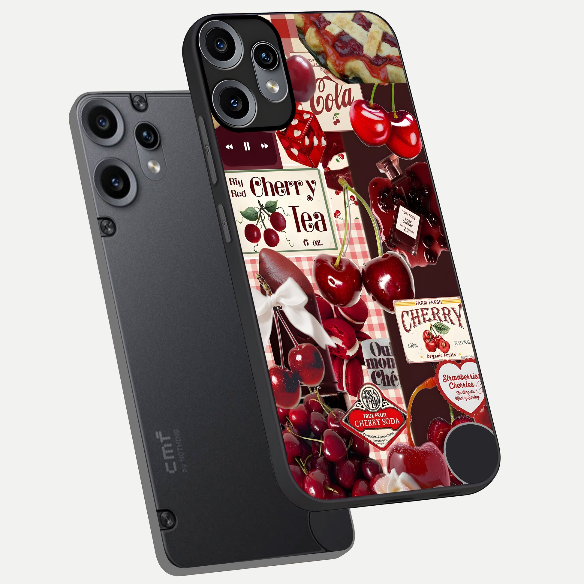 Aesthetic Cherry Tea Glass Case captured at a warm angle highlighting rich red tones, gloss, and edge clarity.