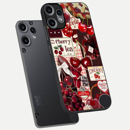 Aesthetic Cherry Tea Glass Case captured at a warm angle highlighting rich red tones, gloss, and edge clarity.