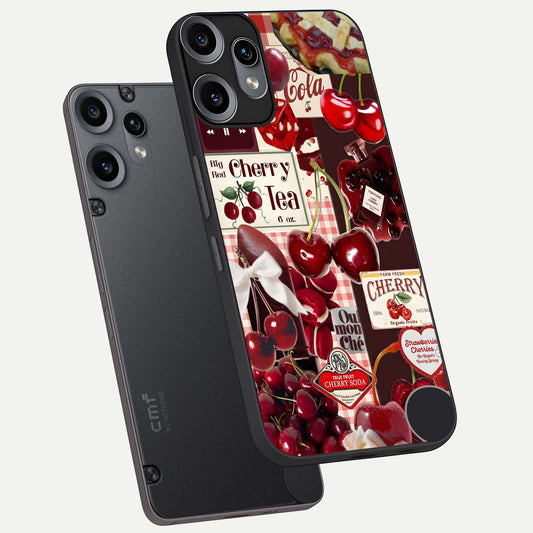 Aesthetic Cherry Tea phone case For Nothing Phone 1 showing premium glass back cover with detailed artwork