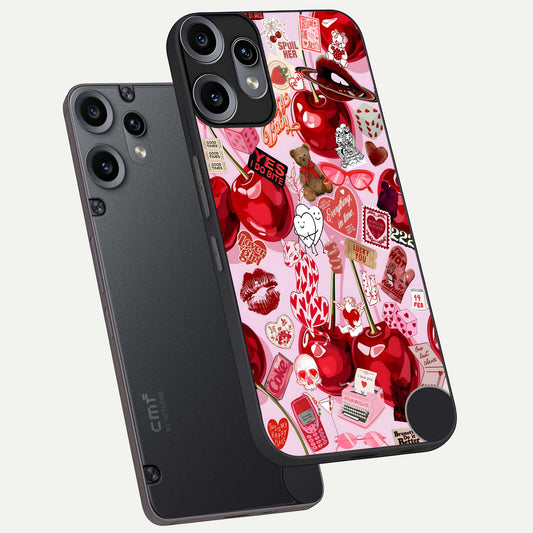  Sweet Cherry Chaos phone case For Nothing Phone 1 showing premium glass back cover with detailed artwork