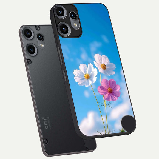  Tripple Flowers With Sky phone case For Nothing Phone 1 showing premium glass back cover with detailed artwork