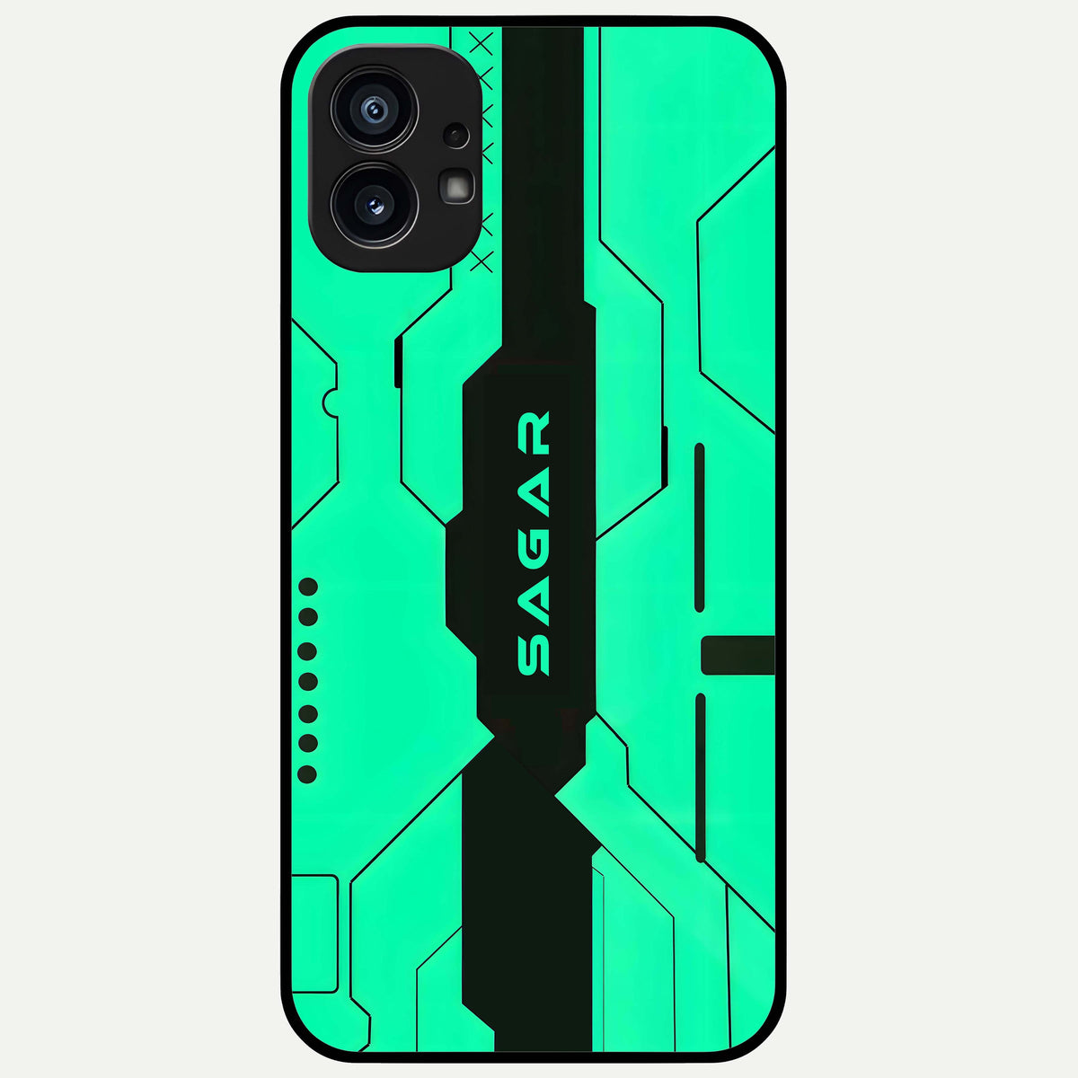  Aqua Tech CYBERPUNK Custom Name Glass Case For Nothing Phone 1 back cover – full design glossy printed glass finish
