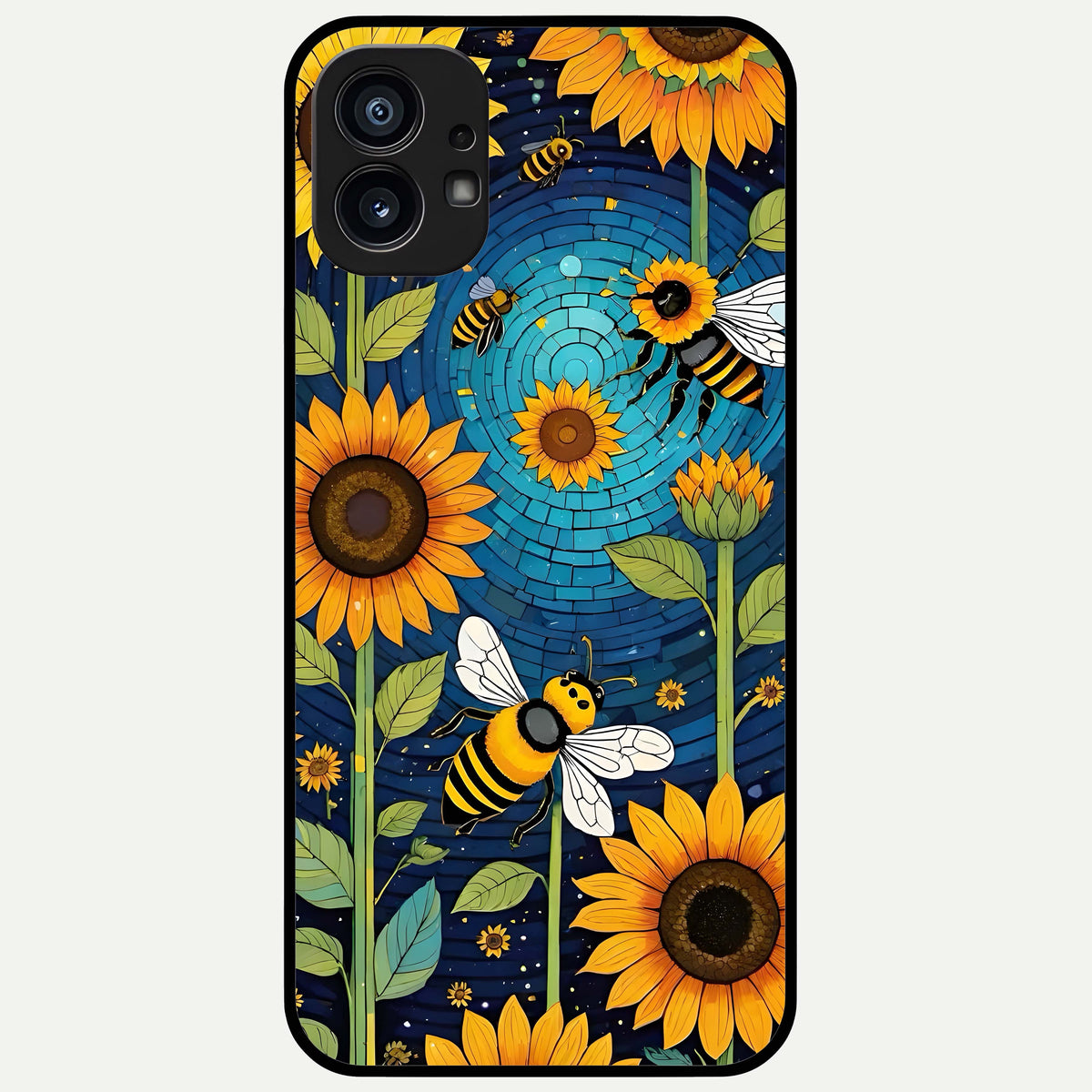  Bees And Sunflowers Glass Case For Nothing Phone 1 back cover – full design glossy printed glass finish