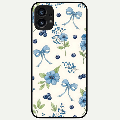  Blue Flower And Bow Glass Case For Nothing Phone 1 back cover – full design glossy printed glass finish