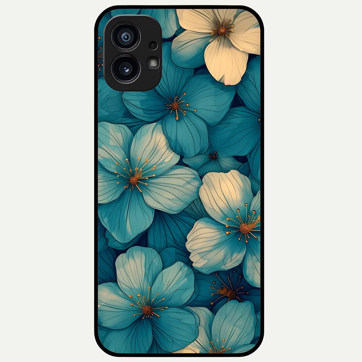 Blue Shade Floral Glass Case For Nothing Phone 1 back cover – full design glossy printed glass finish