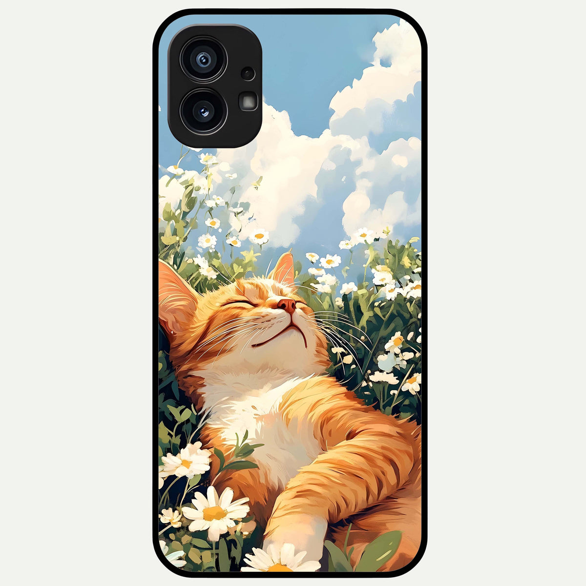  Cat And Flowers View Glass Case For Nothing Phone 1 back cover – full design glossy printed glass finish