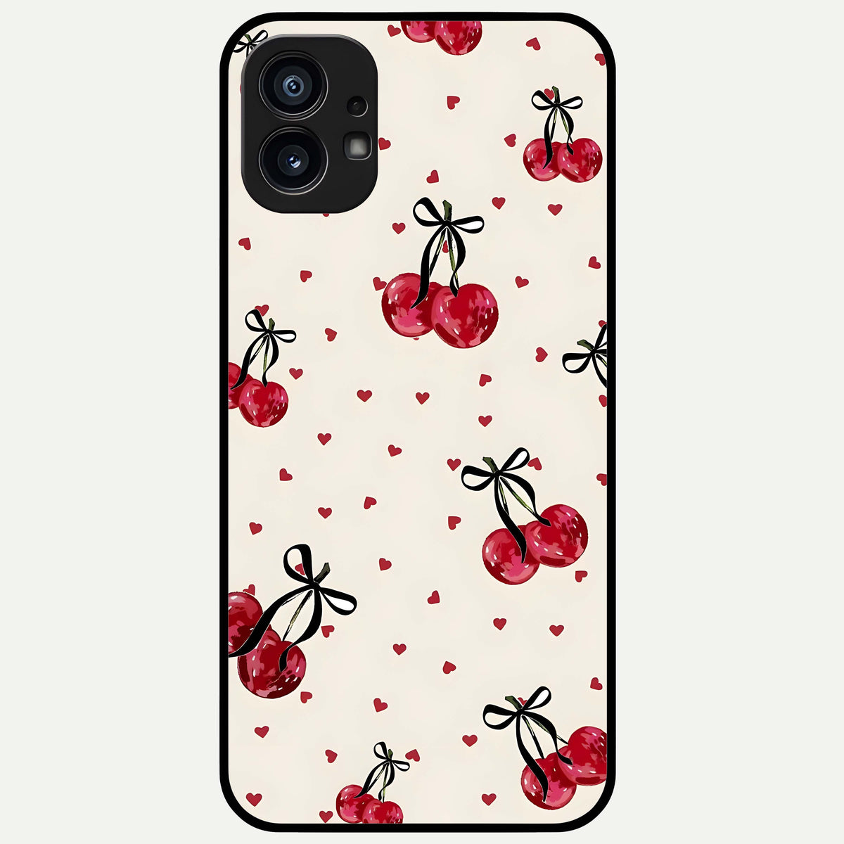  Cherry Heart Bow Glass Case For Nothing Phone 1 back cover – full design glossy printed glass finish