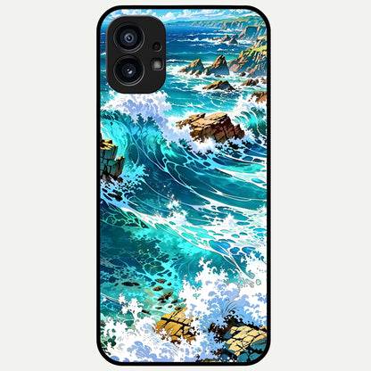  Coastal Blue Waves Glass Case For Nothing Phone 1 back cover – full design glossy printed glass finish
