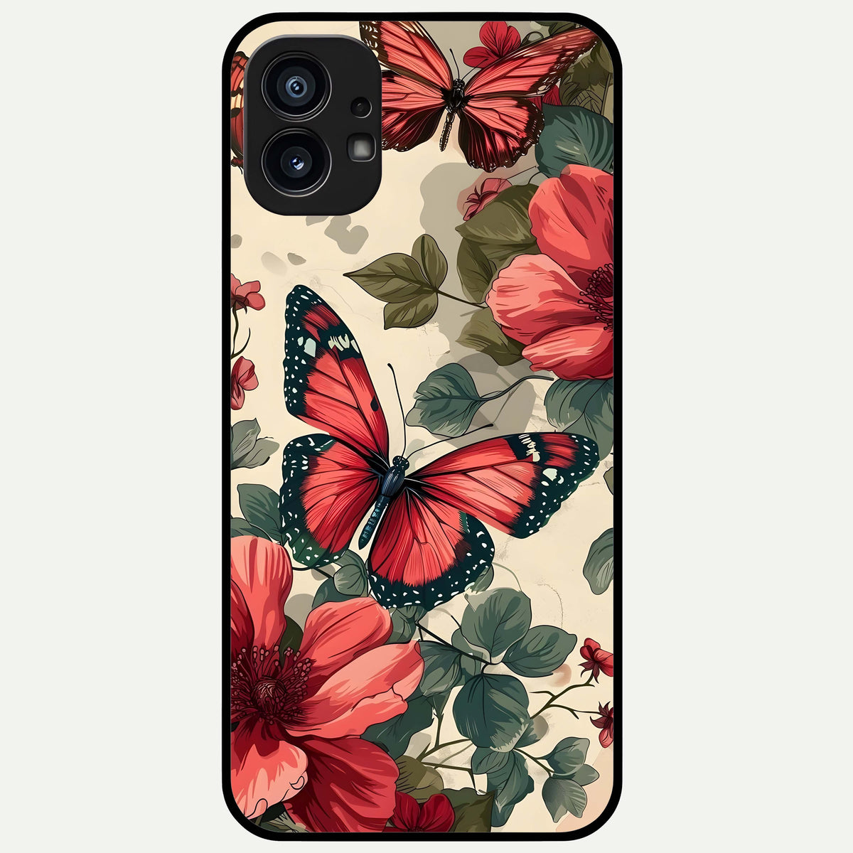  Crimson Butterfly Garden Glass Case For Nothing Phone 1 back cover – full design glossy printed glass finish