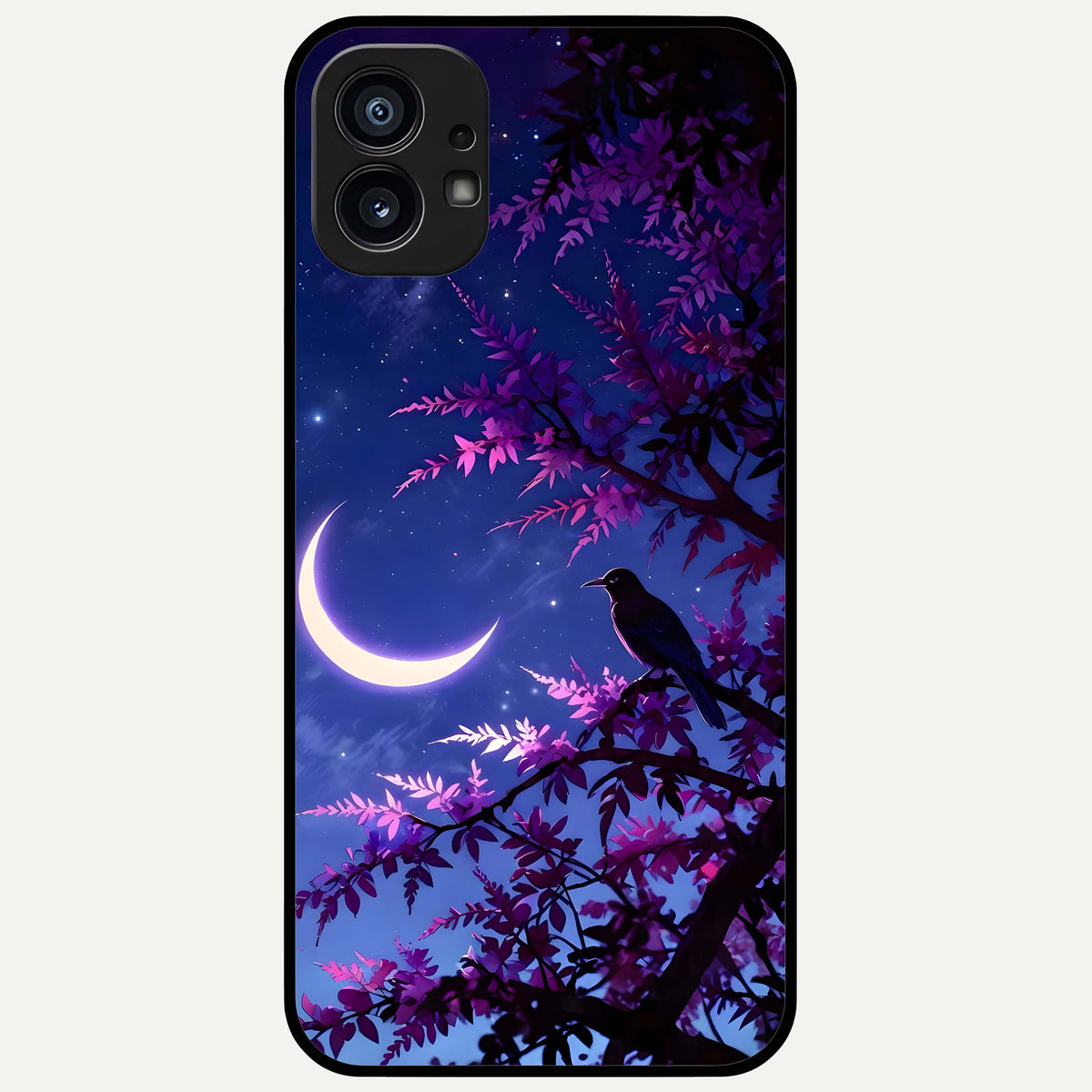  Crow And Moon Scenery Glass Case For Nothing Phone 1 back cover – full design glossy printed glass finish