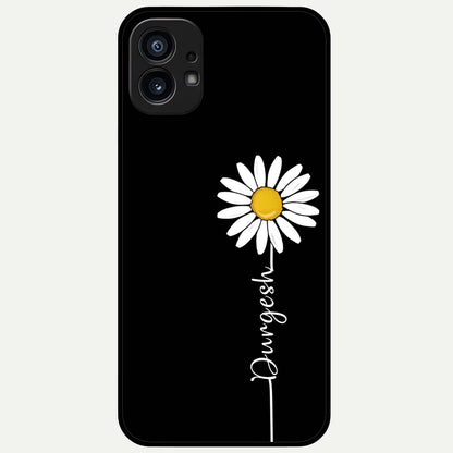  Custom Name White Flower Glass Case For Nothing Phone 1 back cover – full design glossy printed glass finish