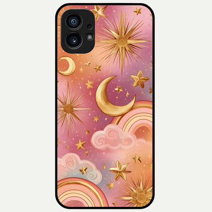  Golden Celestial Dreams Glass Case For Nothing Phone 1 back cover – full design glossy printed glass finish
