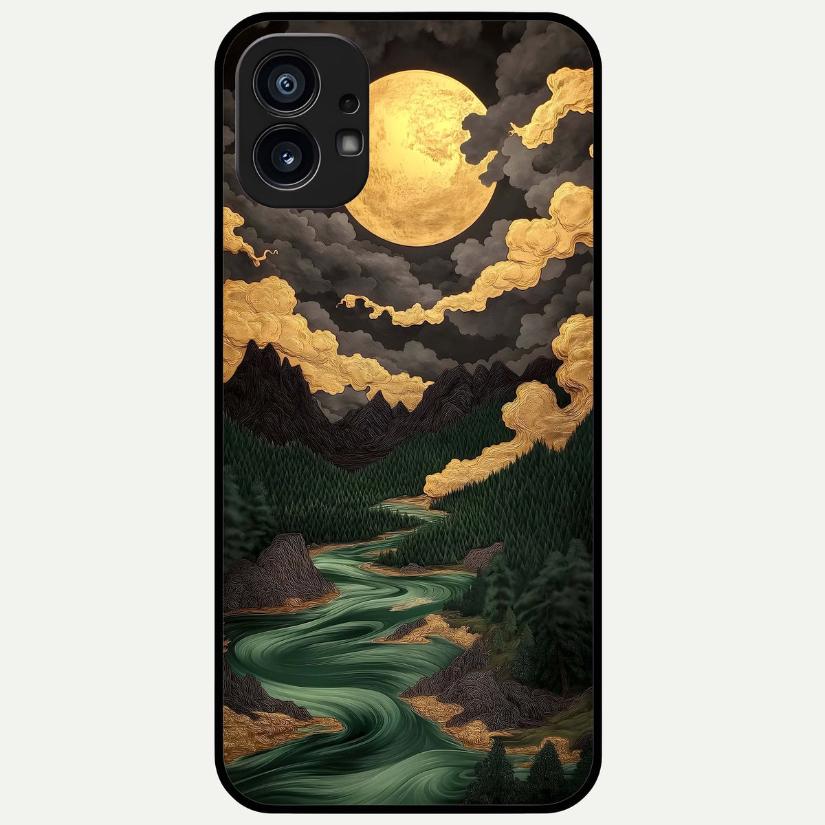  Golden River Moon Glass Case For Nothing Phone 1 back cover – full design glossy printed glass finish