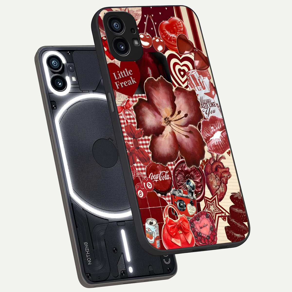  Aesthetic Little Freak phone case For Nothing Phone 1 showing premium glass back cover with detailed artwork