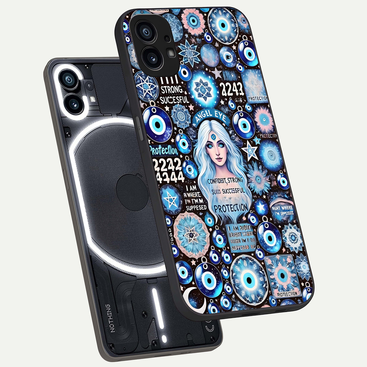  Angel Aura Shield phone case For Nothing Phone 1 showing premium glass back cover with detailed artwork
