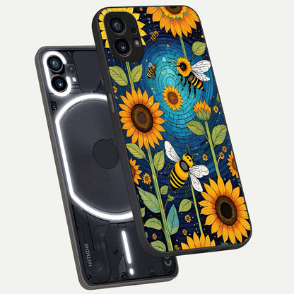 Bees And Sunflowers phone case For Nothing Phone 1 showing premium glass back cover with detailed artwork