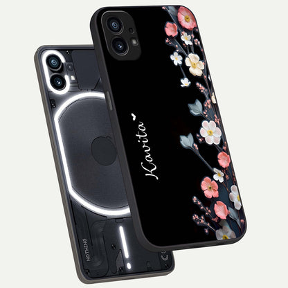  Black Elegance Floral Custom Name phone case For Nothing Phone 1 showing premium glass back cover with detailed artwork