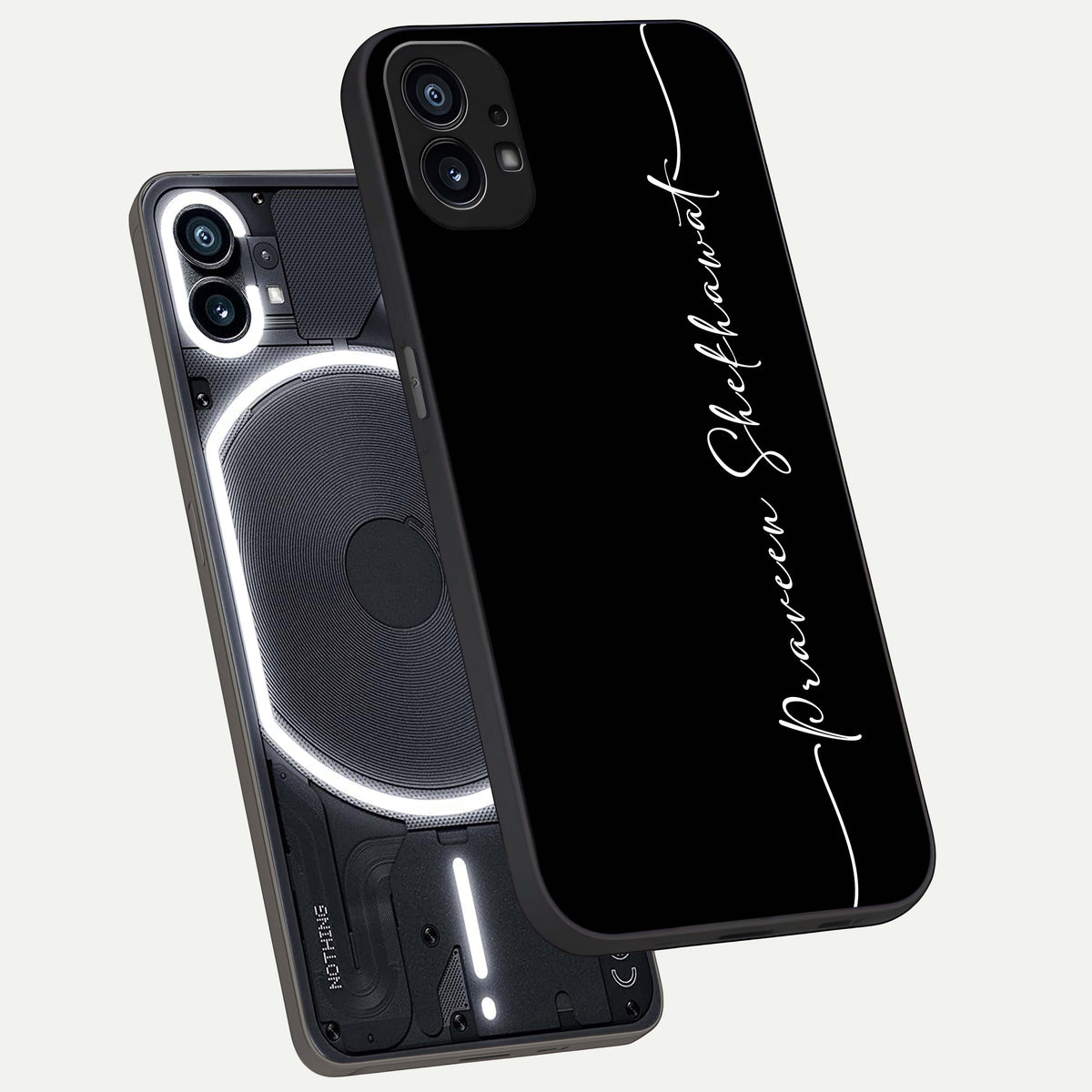  Black Tune Custom Name phone case For Nothing Phone 1 showing premium glass back cover with detailed artwork