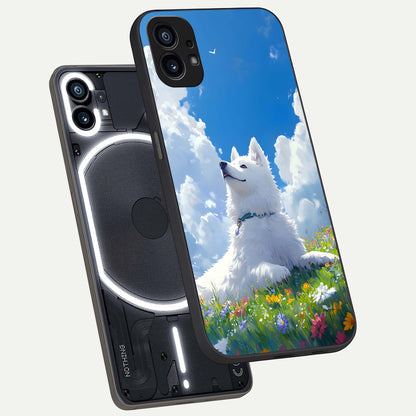  Blissful Cloud Pup phone case For Nothing Phone 1 showing premium glass back cover with detailed artwork