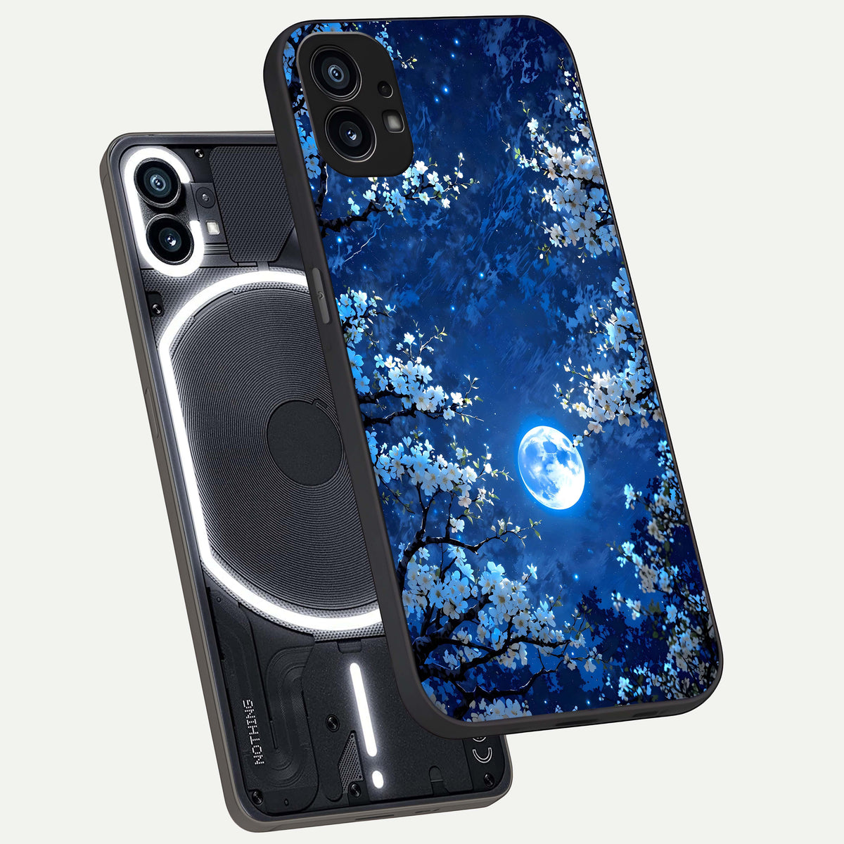  Blossom Moonlight Sky phone case For Nothing Phone 1 showing premium glass back cover with detailed artwork