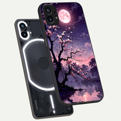  Blossom Pink Moon phone case For Nothing Phone 1 showing premium glass back cover with detailed artwork