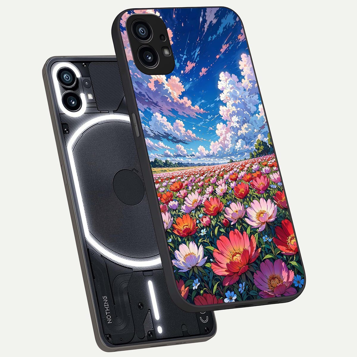  Blossom Sky Field phone case For Nothing Phone 1 showing premium glass back cover with detailed artwork