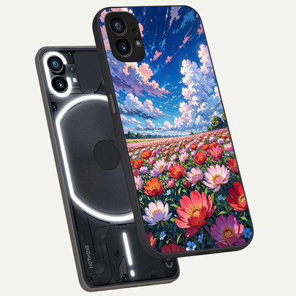  Blossom Sky Field phone case For Nothing Phone 1 showing premium glass back cover with detailed artwork
