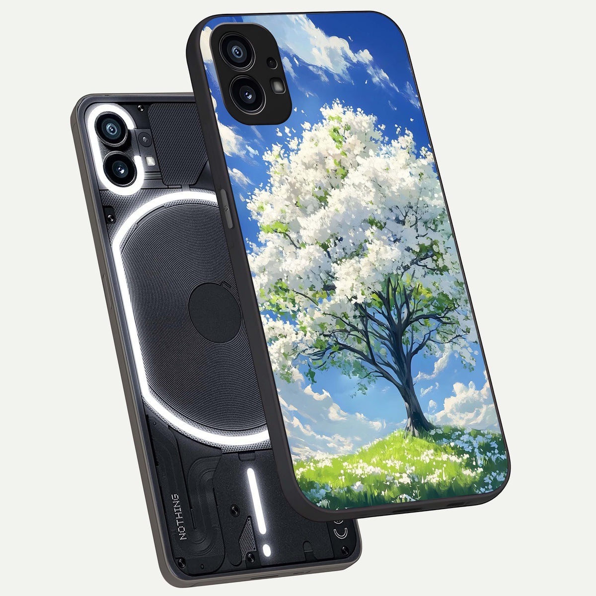 Blossom Sky Serenity phone case For Nothing Phone 1 showing premium glass back cover with detailed artwork