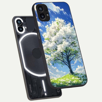  Blossom Sky Serenity phone case For Nothing Phone 1 showing premium glass back cover with detailed artwork